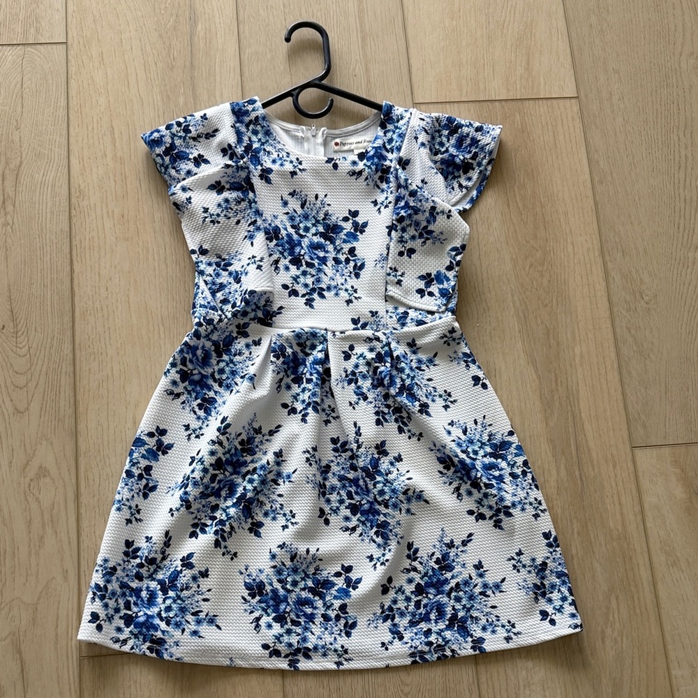 Chic Blue Floral Kids Dress - Soft Fabric